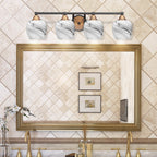 Paramount Four Light Bath Bar in Matte Black & Brass with 6" Onyx Swirl Shade