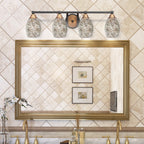 Paramount Four Light Bath Bar in Matte Black & Brass with 5" Natural Fusion Shade
