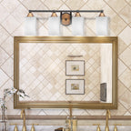 Paramount Four Light Bath Bar in Matte Black & Brass with 4" Square White Muslin Shade