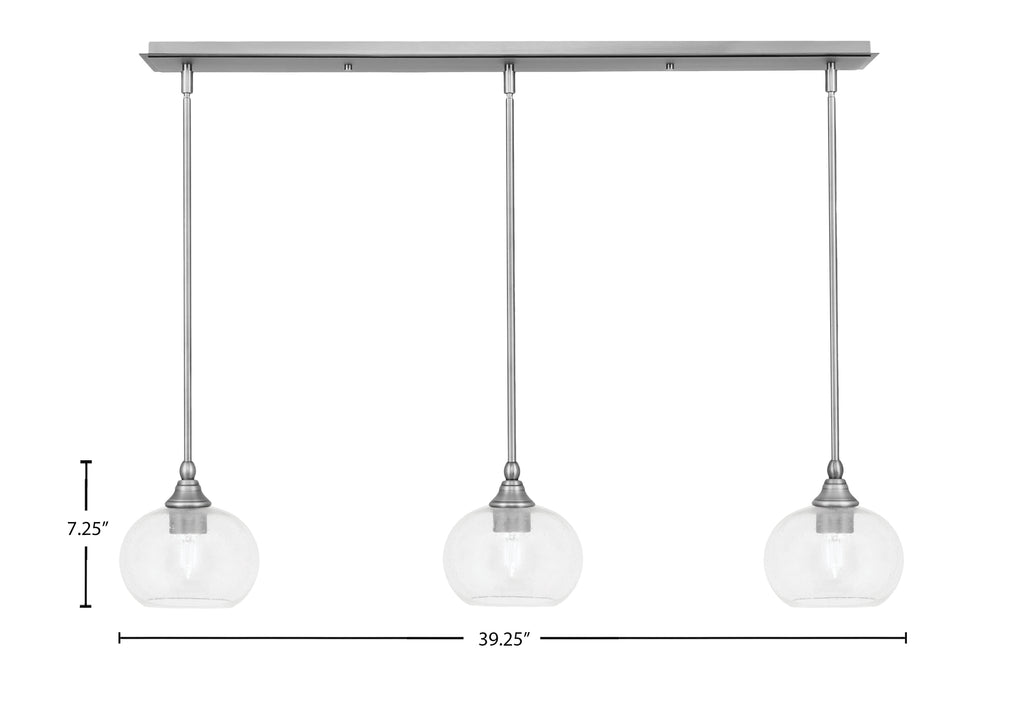 Stem Three Light Linear Pendalier in Brushed Nickel with Clear Bubble Shade