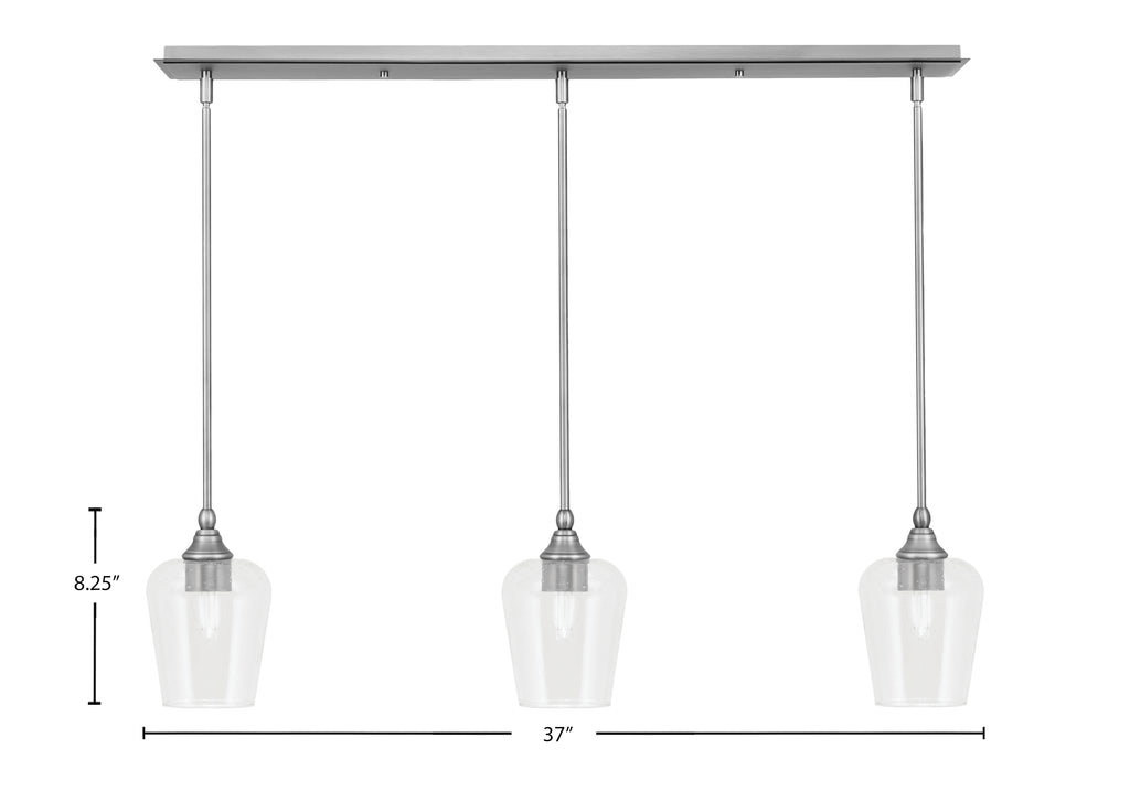 Stem Three Light Linear Pendalier in Brushed Nickel with Clear Bubble Shade