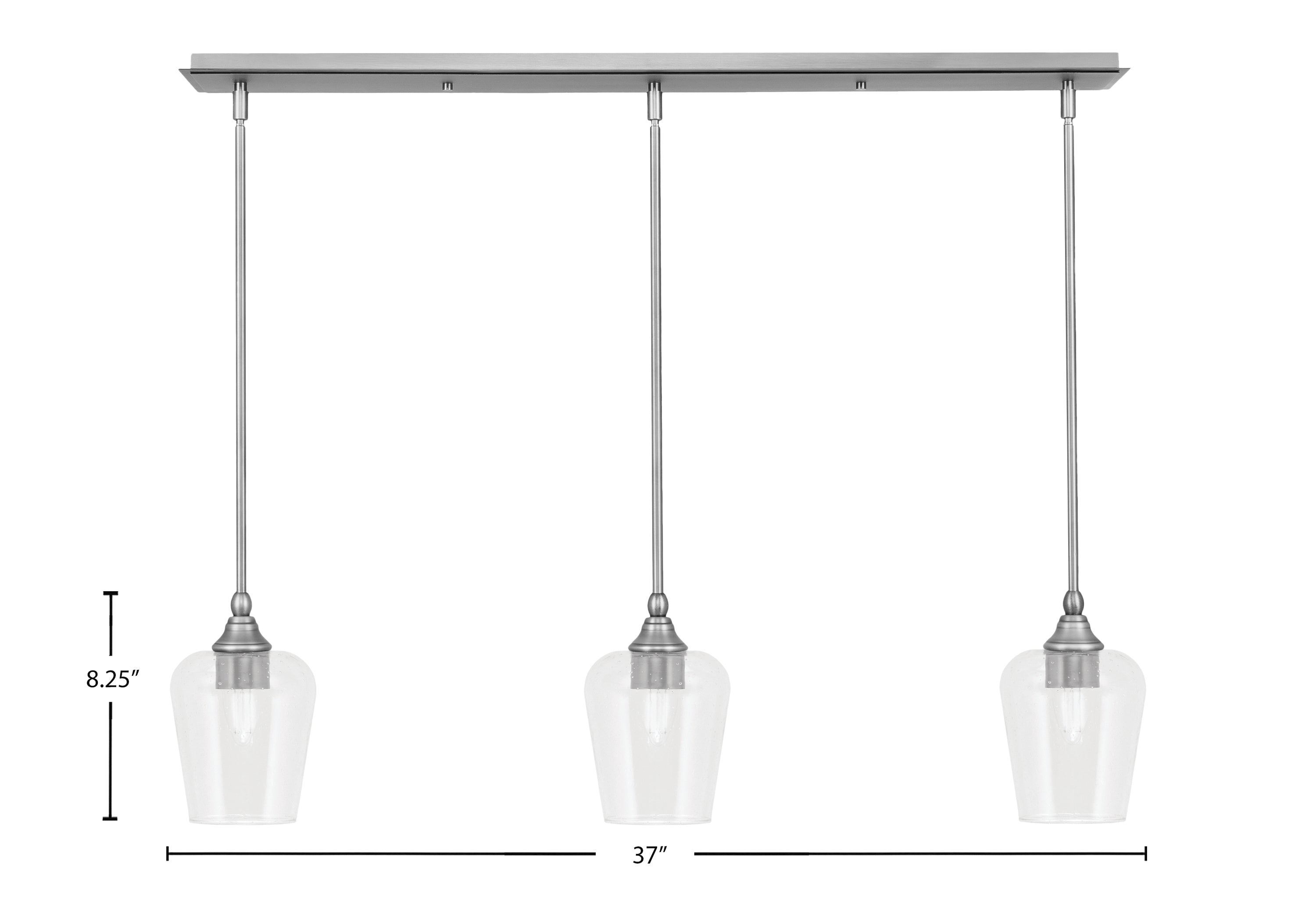 Stem Three Light Linear Pendalier in Brushed Nickel with Clear Bubble Shade