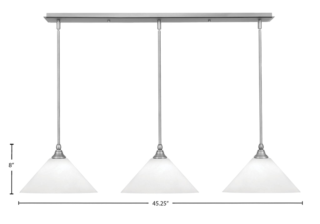 Stem Three Light Linear Pendalier in Brushed Nickel with White Marble Shade