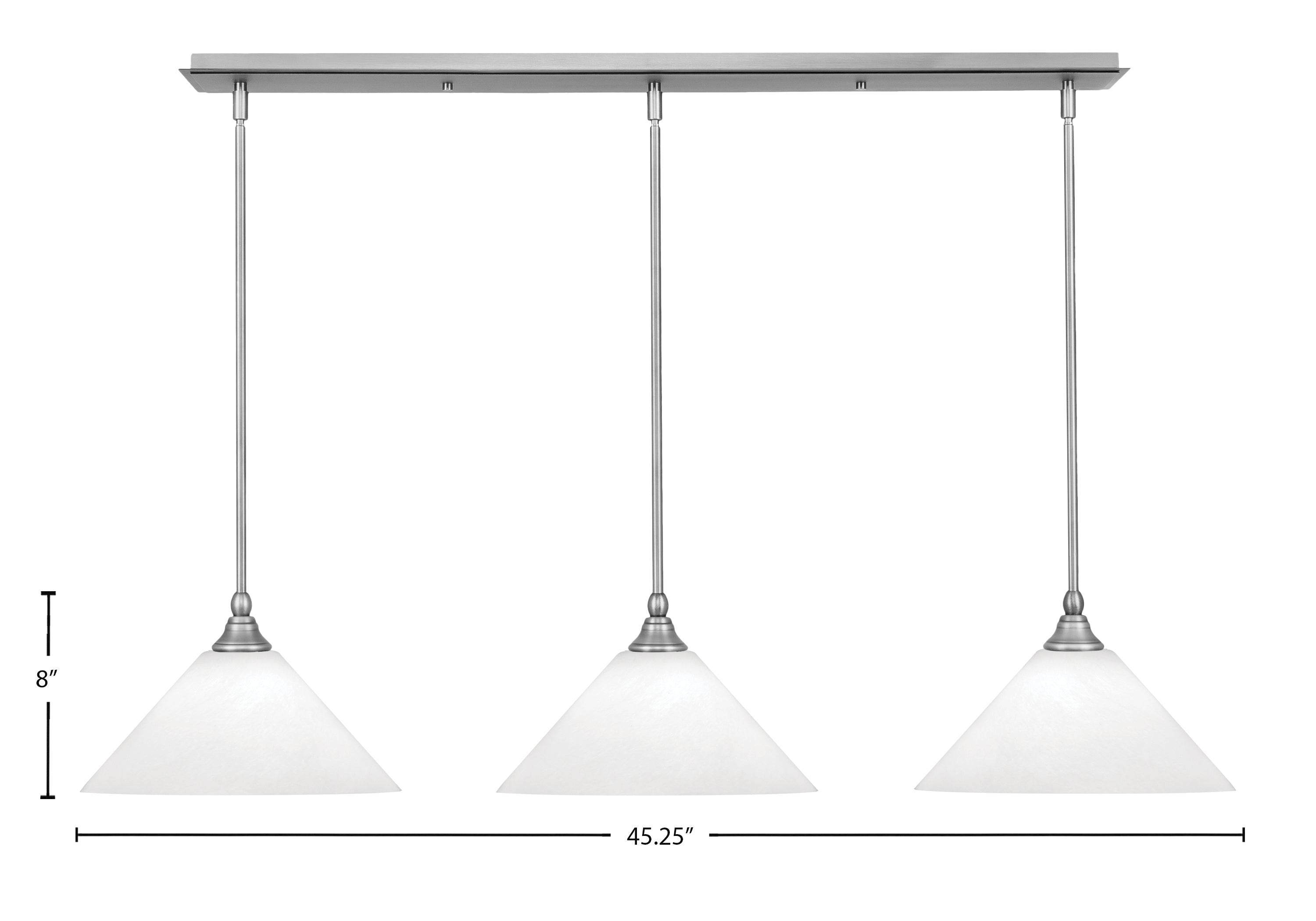 Stem Three Light Linear Pendalier in Brushed Nickel with White Marble Shade