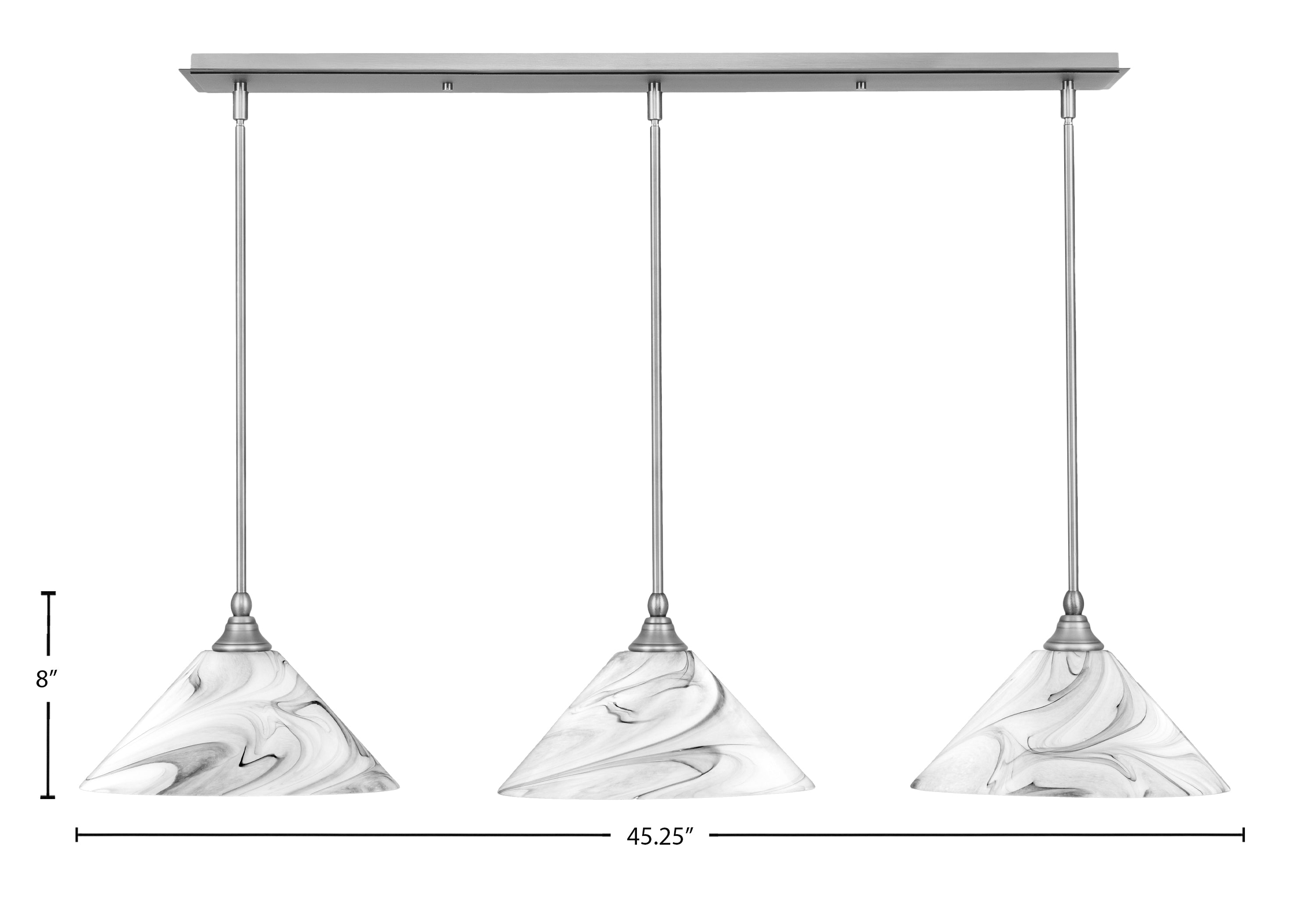 Stem Three Light Linear Pendalier in Brushed Nickel with Onyx Swirl Shade