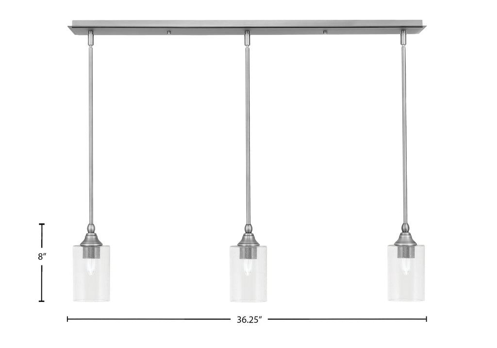 Stem Three Light Linear Pendalier in Brushed Nickel with Clear Bubble Shade