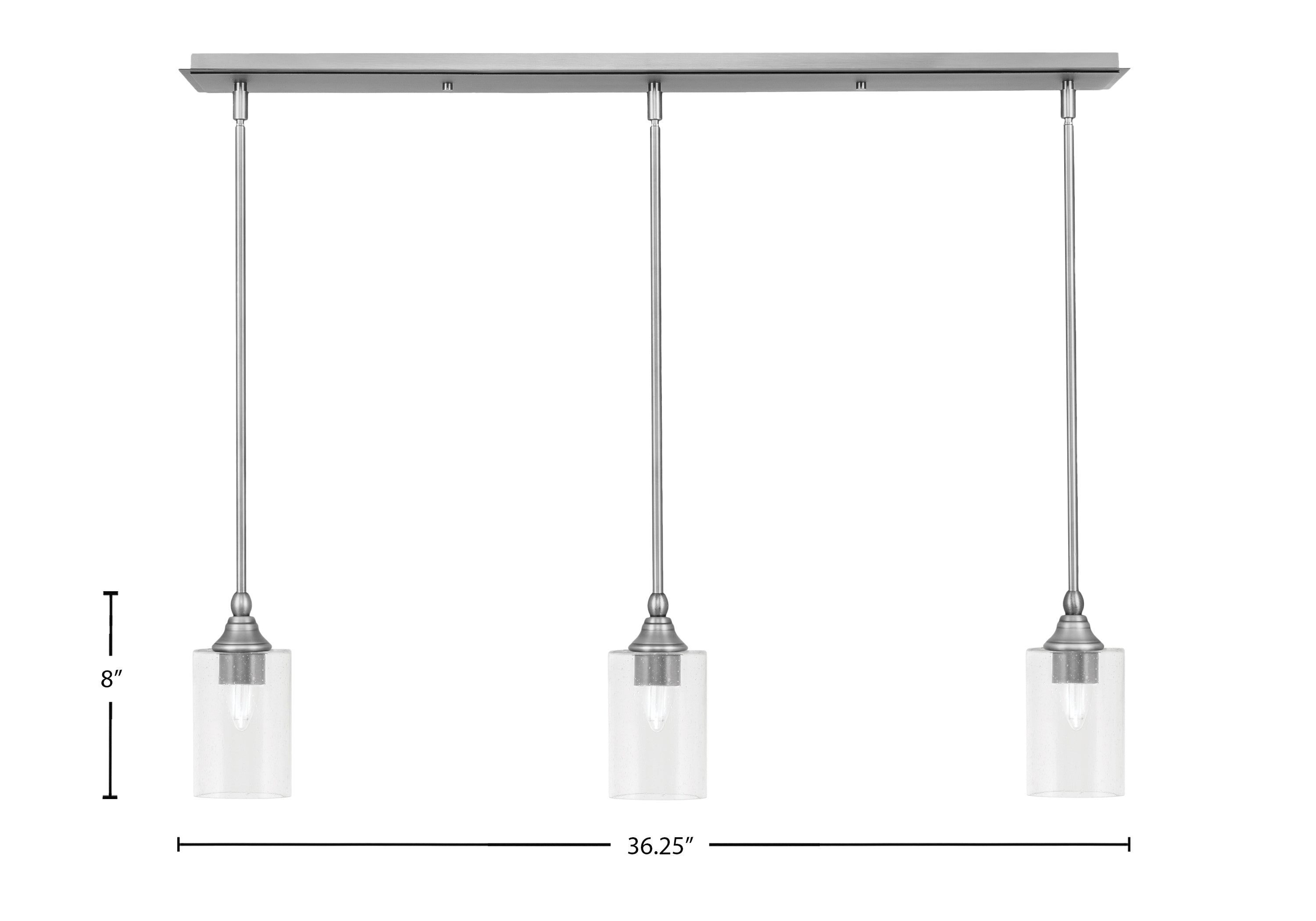 Stem Three Light Linear Pendalier in Brushed Nickel with Clear Bubble Shade
