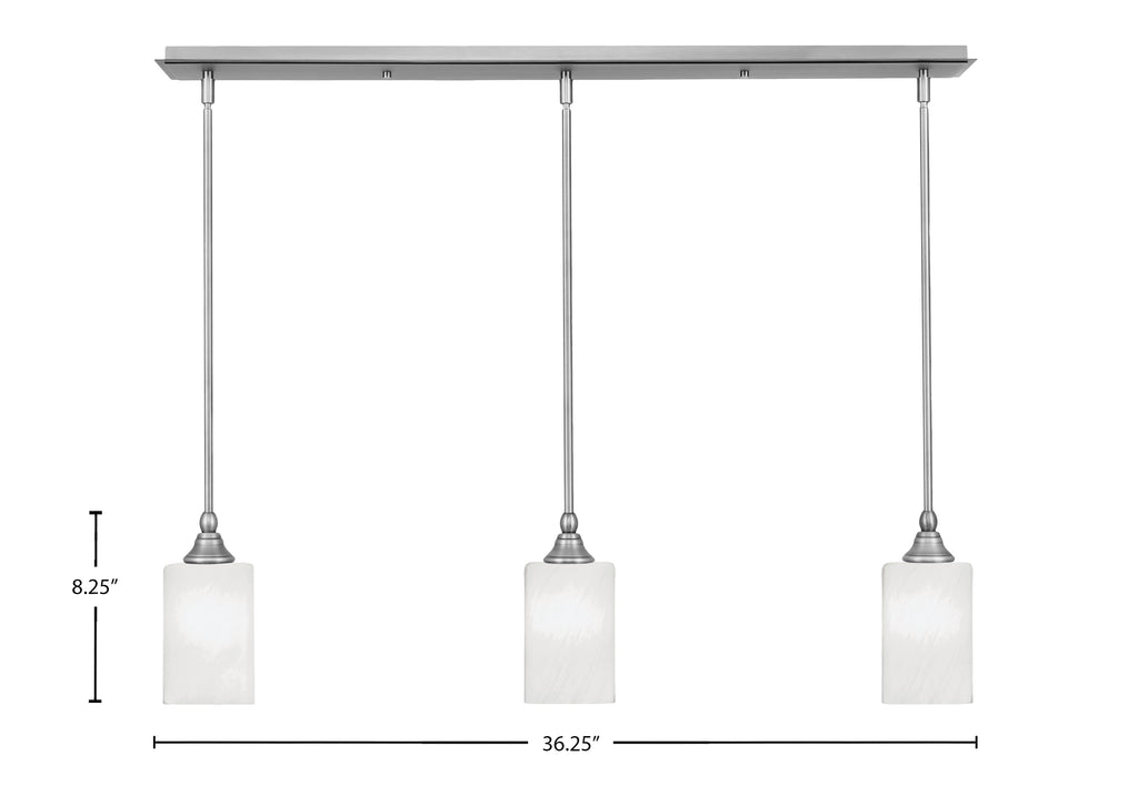 Stem Three Light Linear Pendalier in Brushed Nickel with White Marble Shade