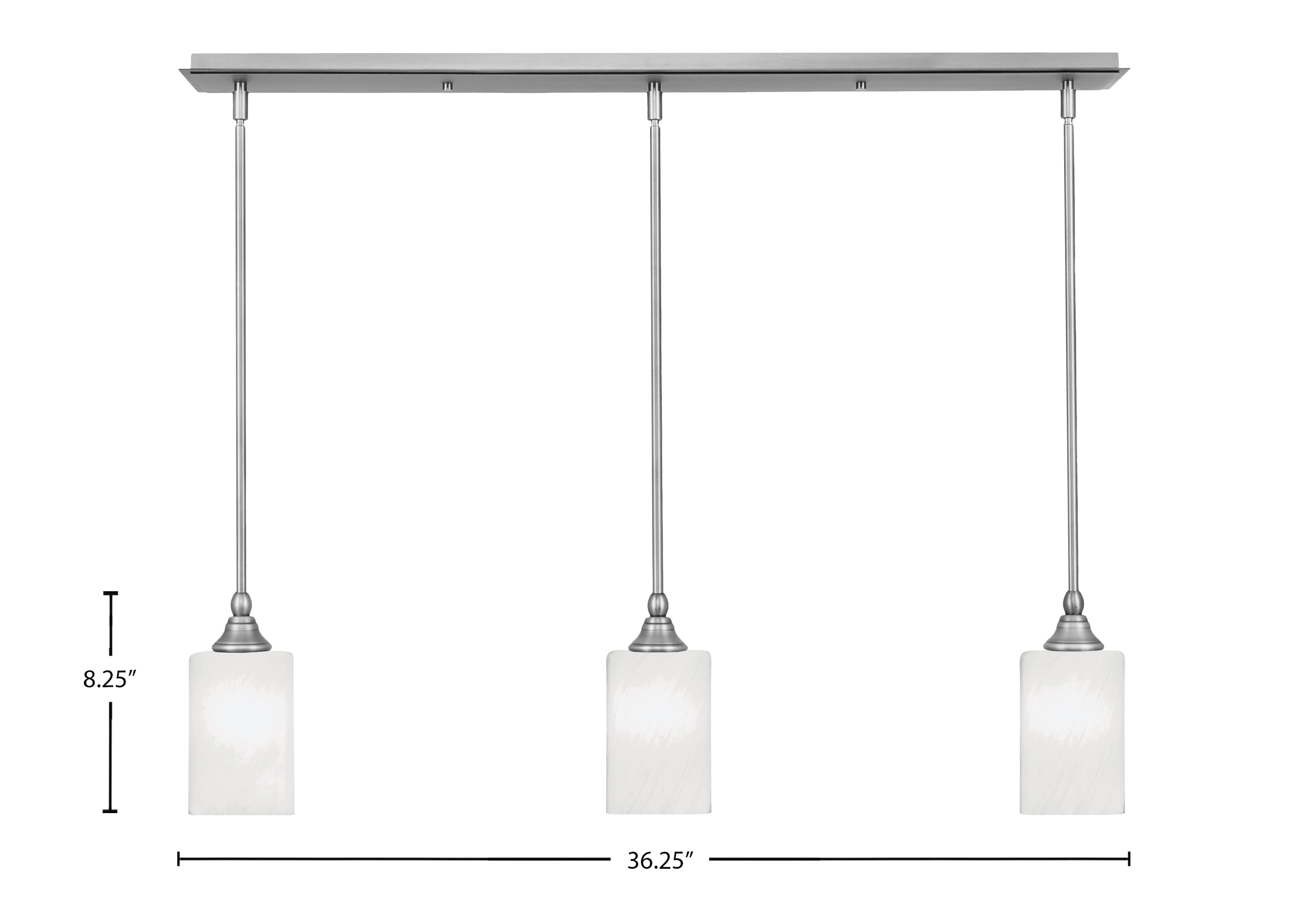 Stem Three Light Linear Pendalier in Brushed Nickel with White Marble Shade