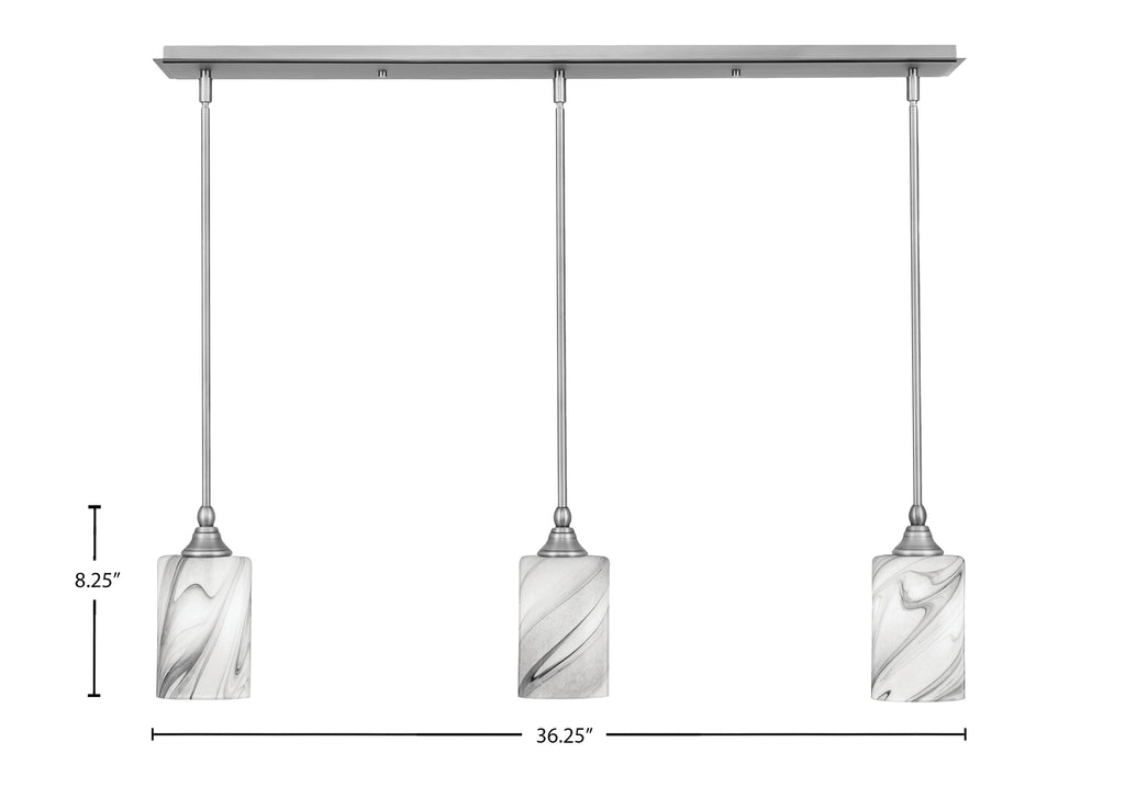 Stem Three Light Linear Pendalier in Brushed Nickel with Onyx Swirl Shade