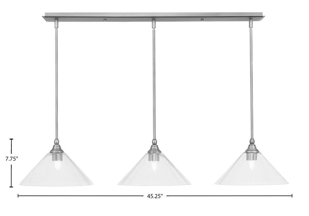 Stem Three Light Linear Pendalier in Brushed Nickel with Clear Bubble Shade