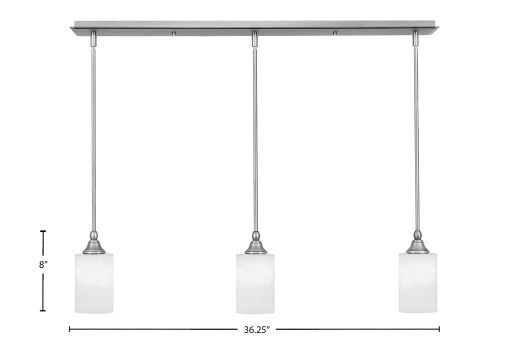 Stem Three Light Linear Pendalier in Brushed Nickel with White Muslin Shade