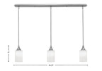 Stem Three Light Linear Pendalier in Brushed Nickel with White Muslin Shade