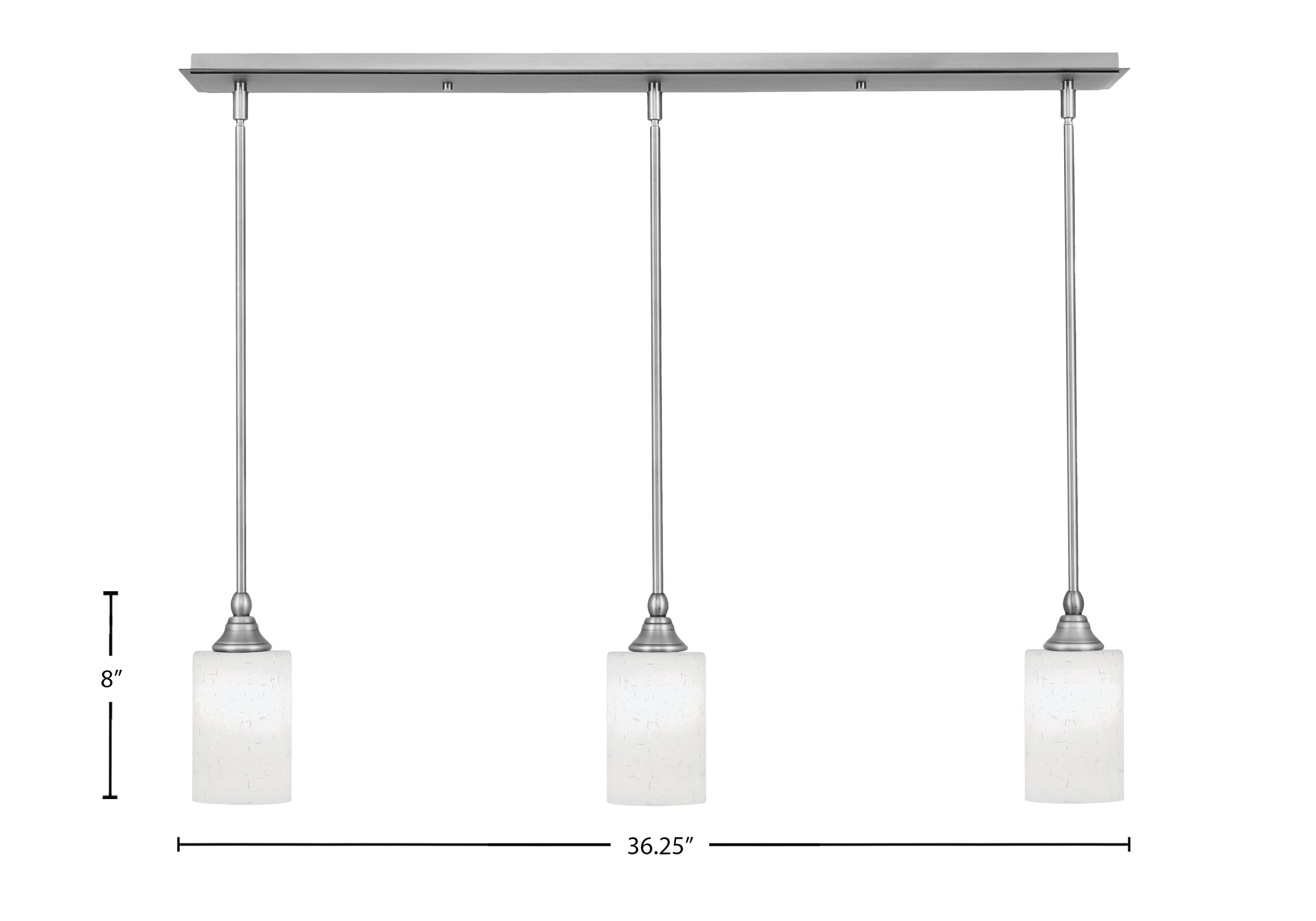 Stem Three Light Linear Pendalier in Brushed Nickel with White Muslin Shade