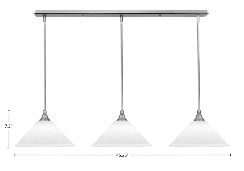 Stem Three Light Linear Pendalier in Brushed Nickel with White Muslin Shade