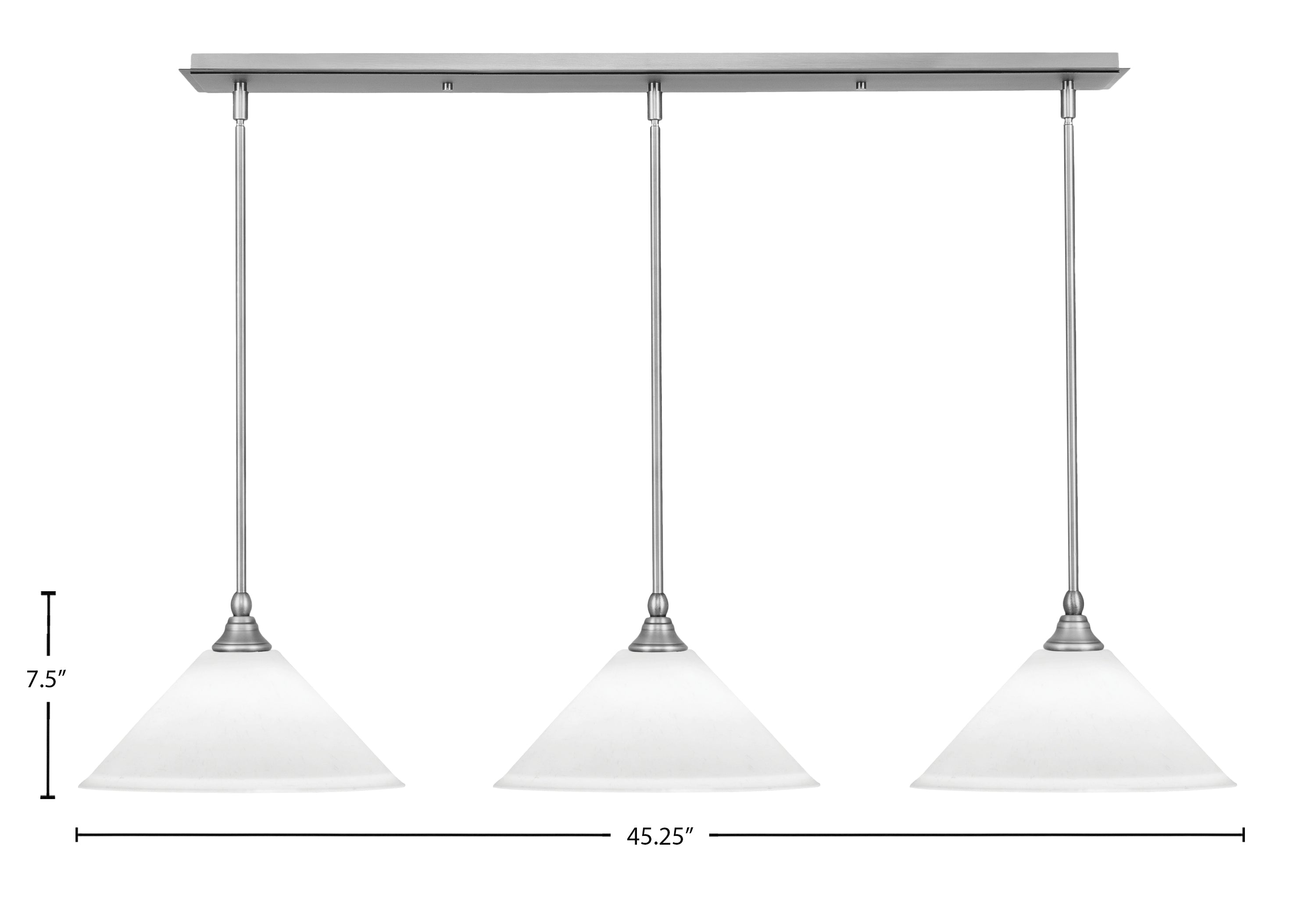 Stem Three Light Linear Pendalier in Brushed Nickel with White Muslin Shade