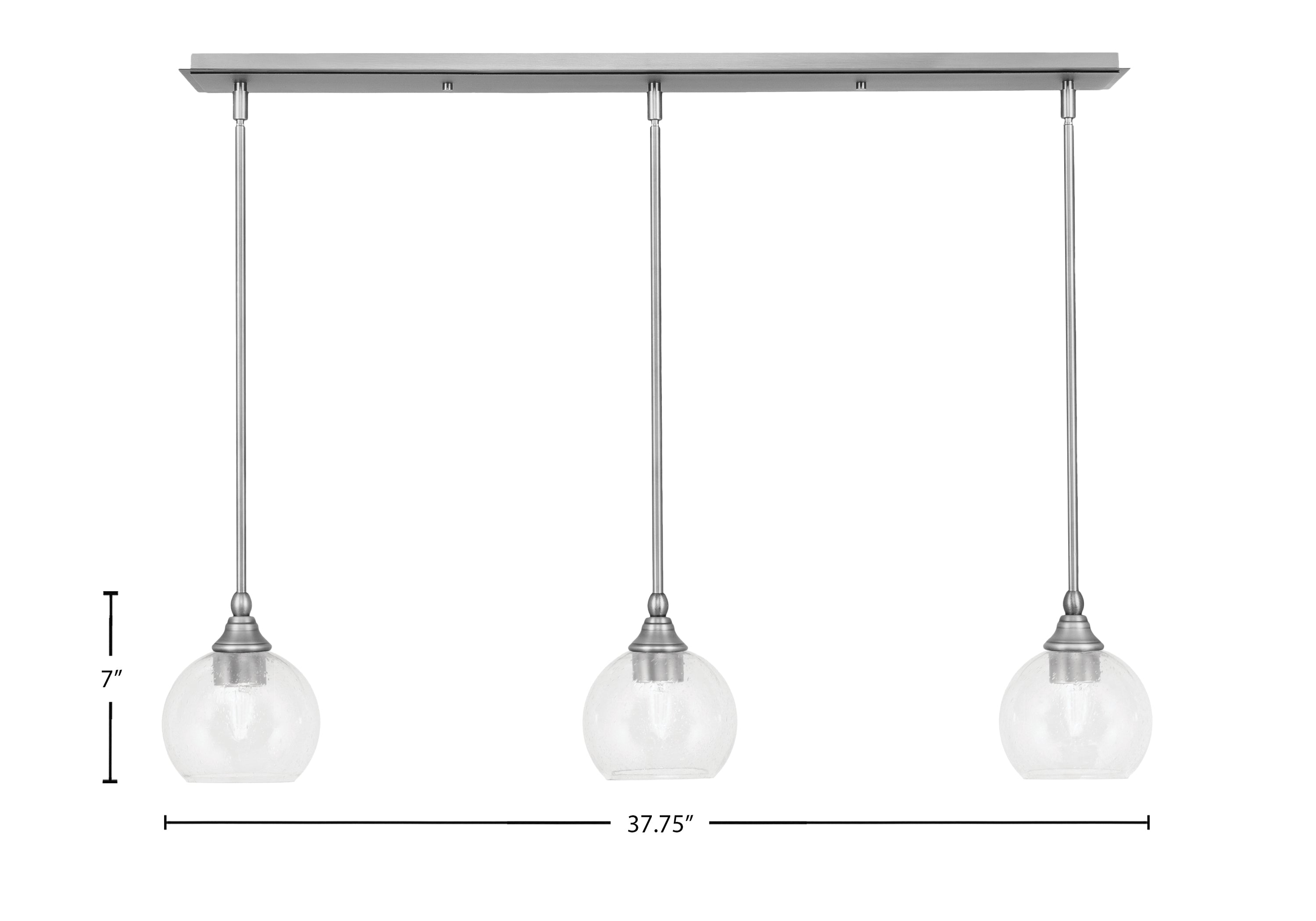 Stem Three Light Linear Pendalier in Brushed Nickel with Clear Bubble Shade