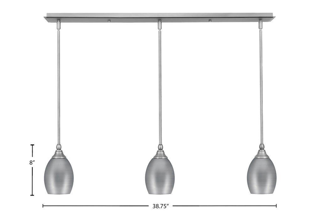 Any Three Light Linear Pendalier in Brushed Nickel with 5" Brushed Nickel Oval Metal Shade Shade