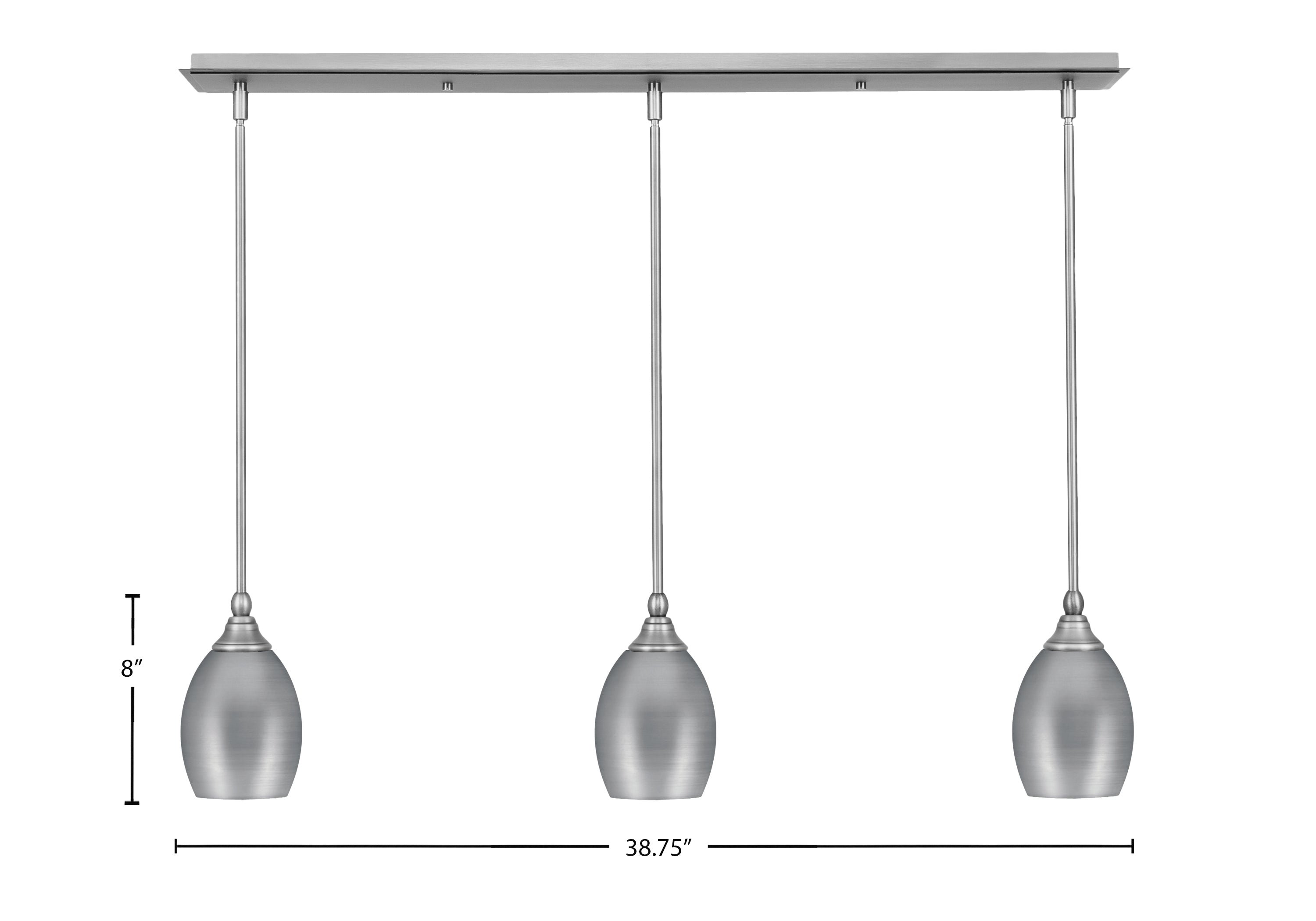 Any Three Light Linear Pendalier in Brushed Nickel with 5" Brushed Nickel Oval Metal Shade Shade