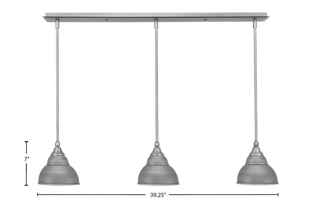 Any Three Light Linear Pendalier in Brushed Nickel with 7" Brushed Nickel Double Bubble Metal Shade Shade