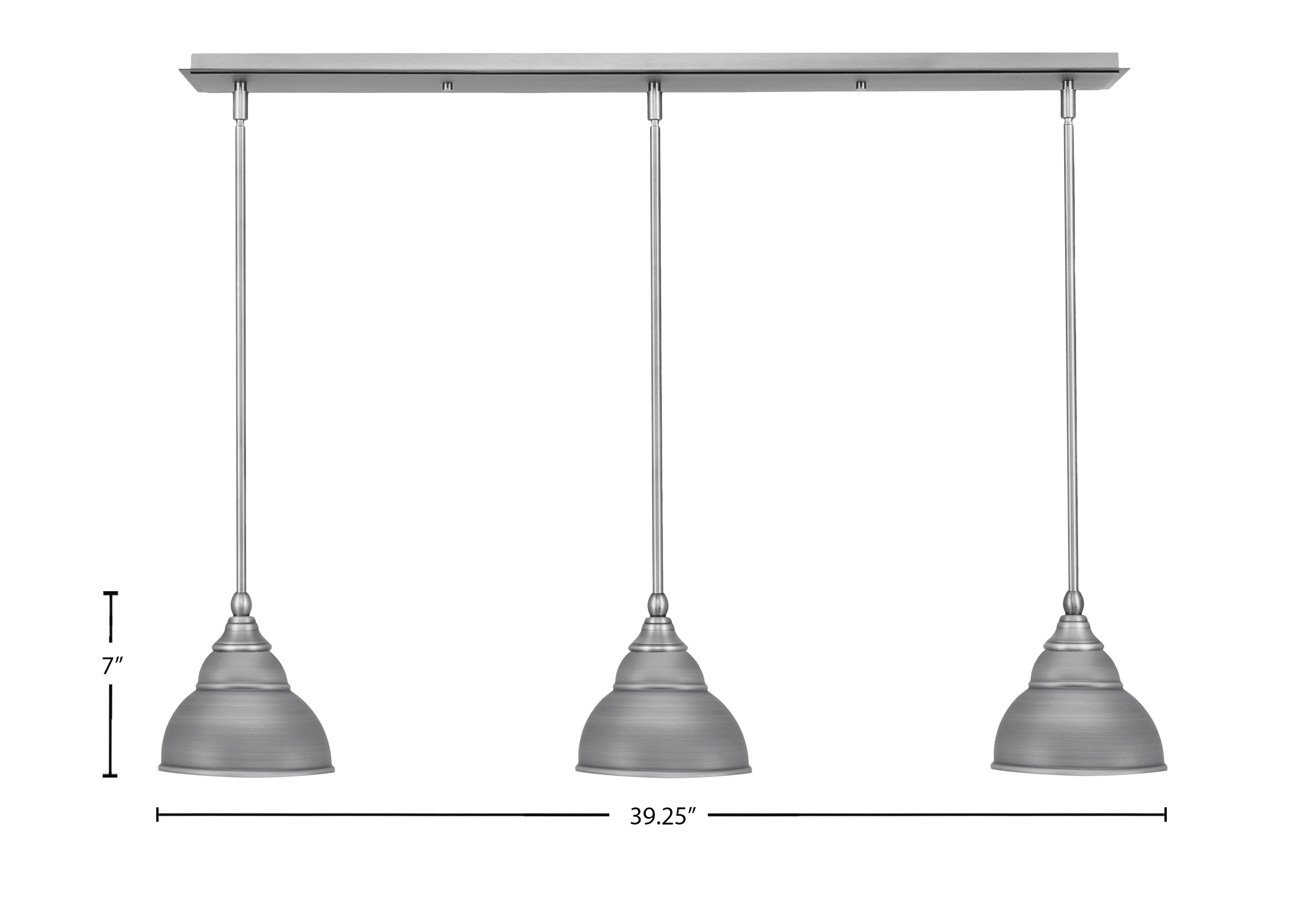 Any Three Light Linear Pendalier in Brushed Nickel with 7" Brushed Nickel Double Bubble Metal Shade Shade