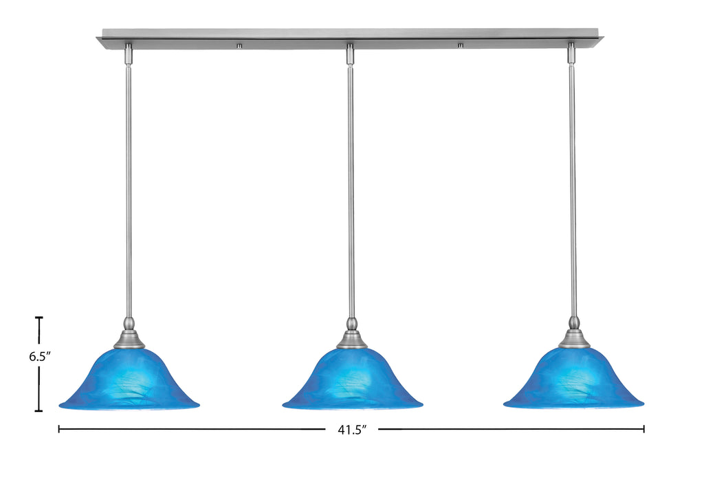 Any Three Light Linear Pendalier in Brushed Nickel with 10" Blue Italian Shade