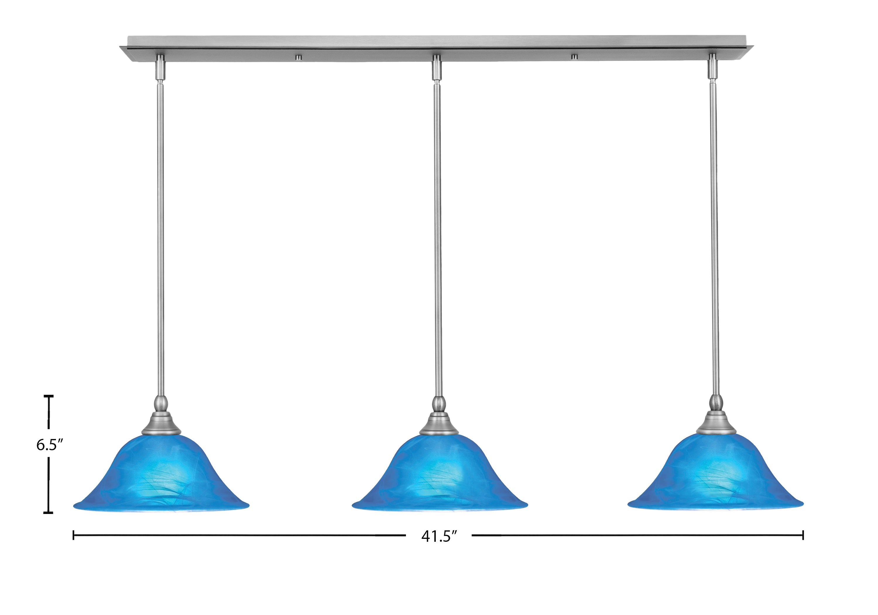 Any Three Light Linear Pendalier in Brushed Nickel with 10" Blue Italian Shade