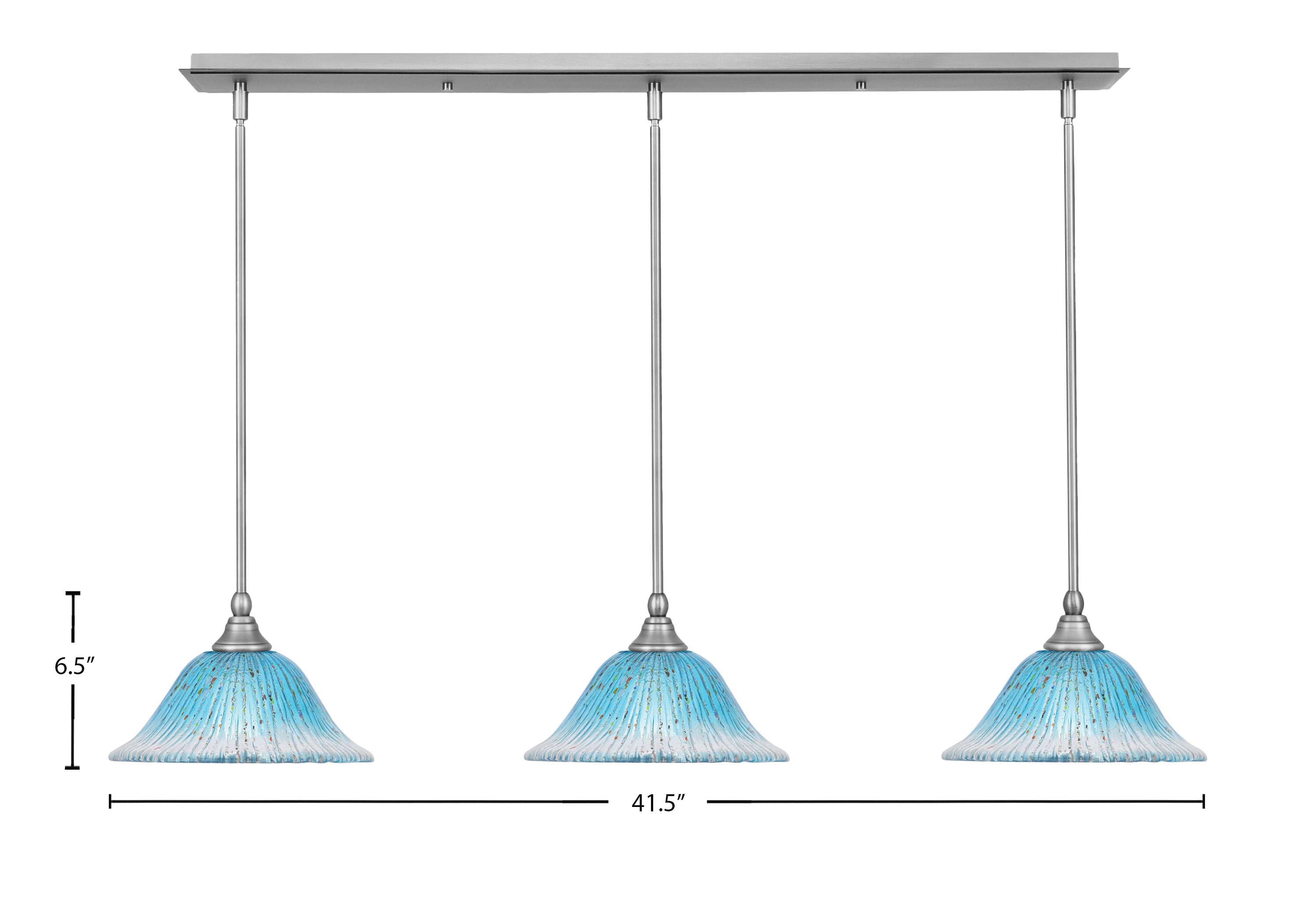 Any Three Light Linear Pendalier in Brushed Nickel with 10" Teal Crystal Shade