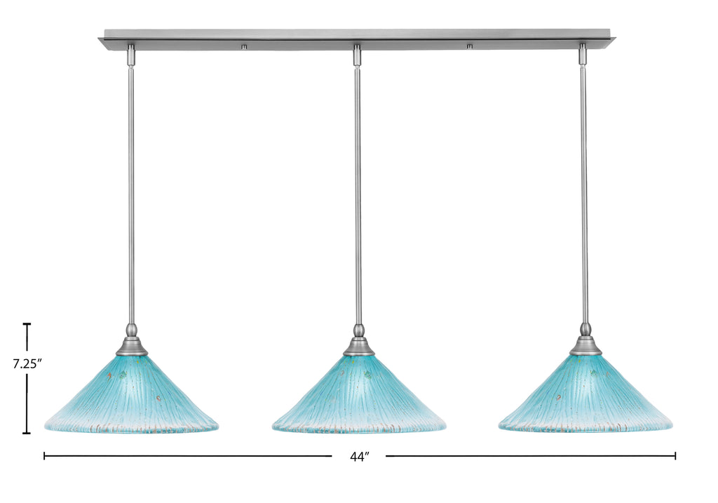Any Three Light Linear Pendalier in Brushed Nickel with 12" Teal Crystal Shade