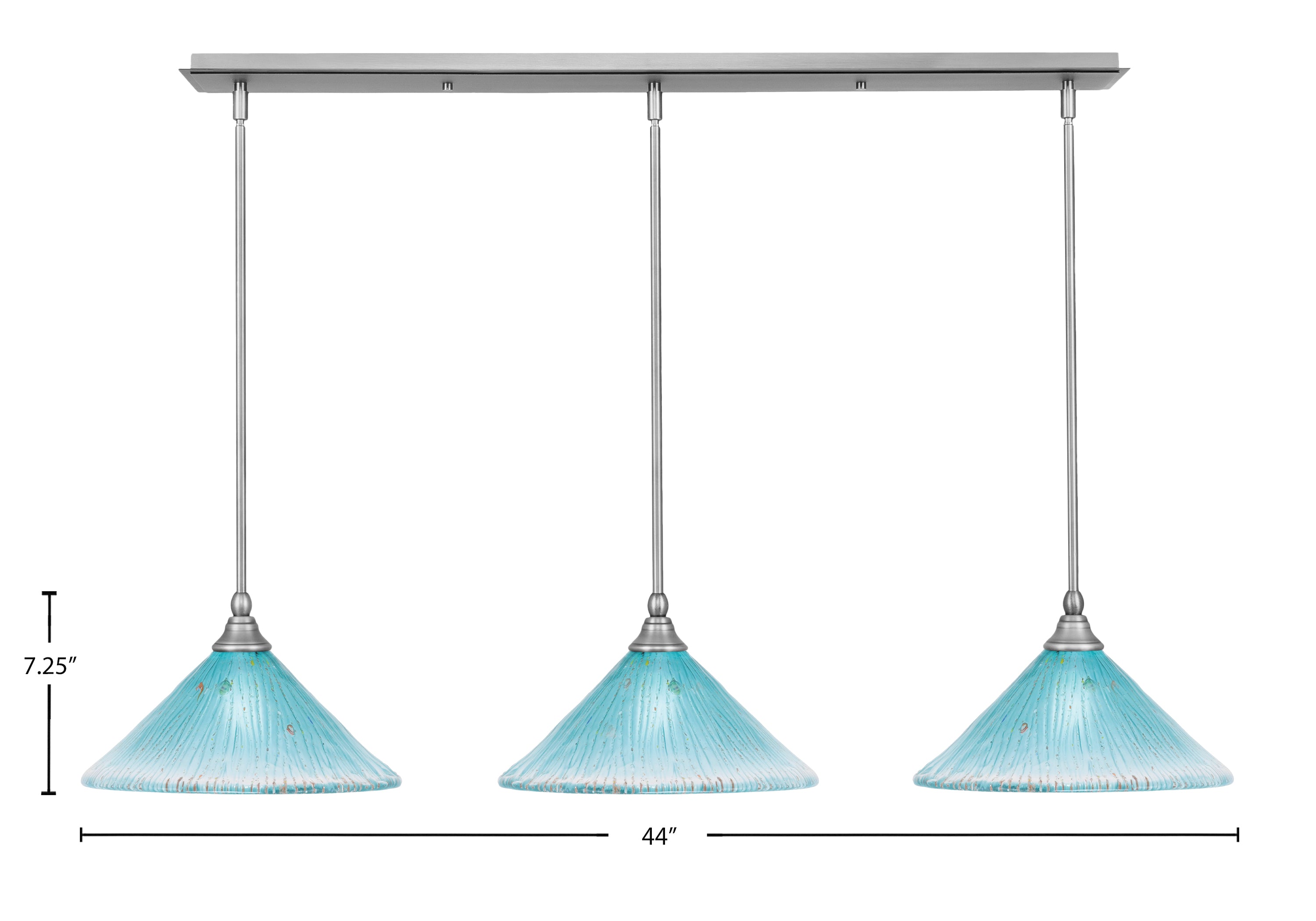 Any Three Light Linear Pendalier in Brushed Nickel with 12" Teal Crystal Shade