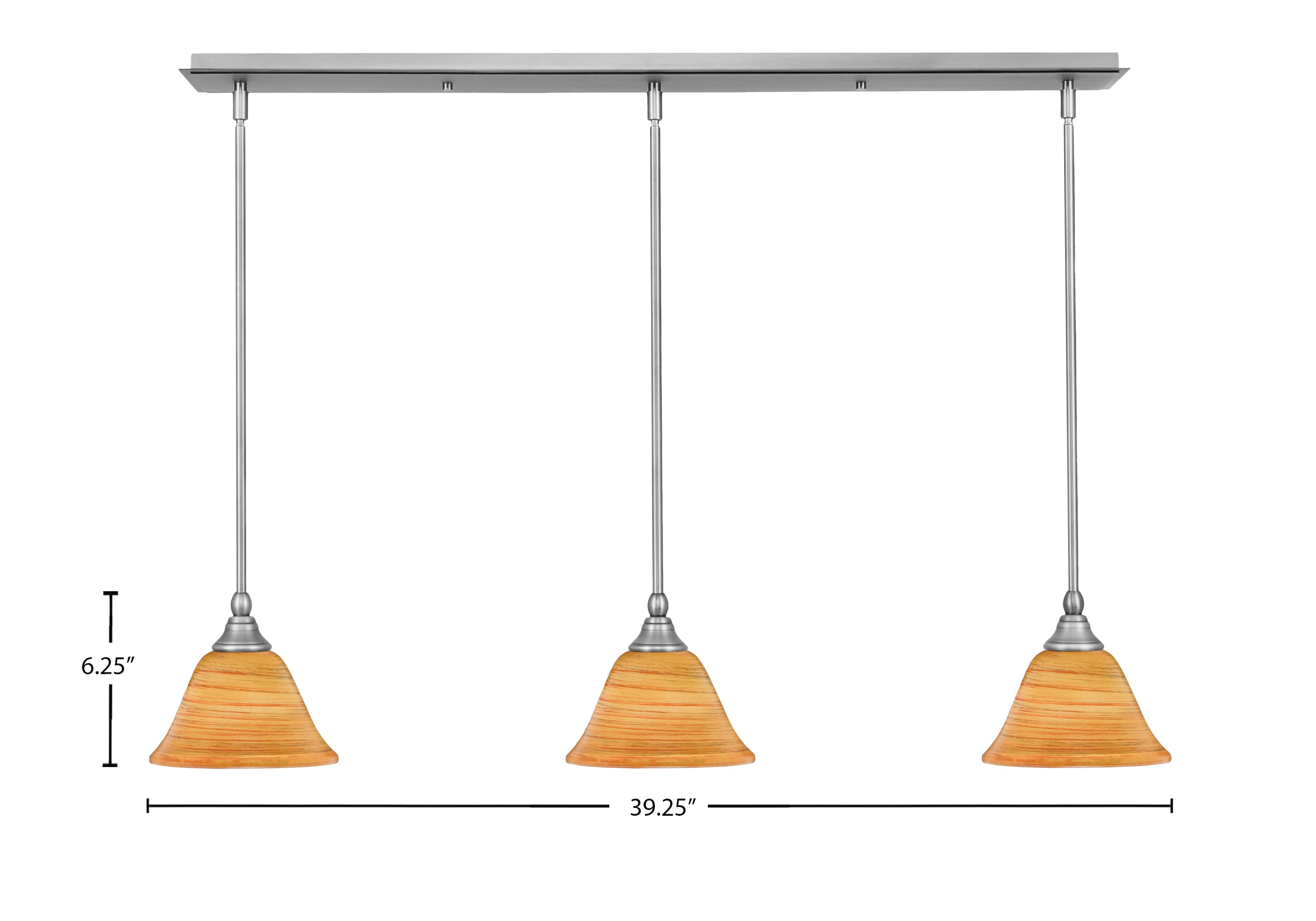 Any Three Light Linear Pendalier in Brushed Nickel with 7" Firré Saturn Shade