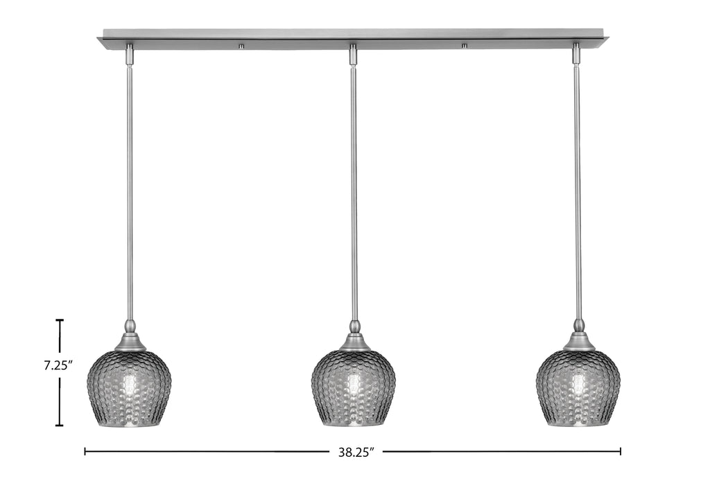 Stem Three Light Linear Pendalier in Brushed Nickel with Smoke Textured Shade