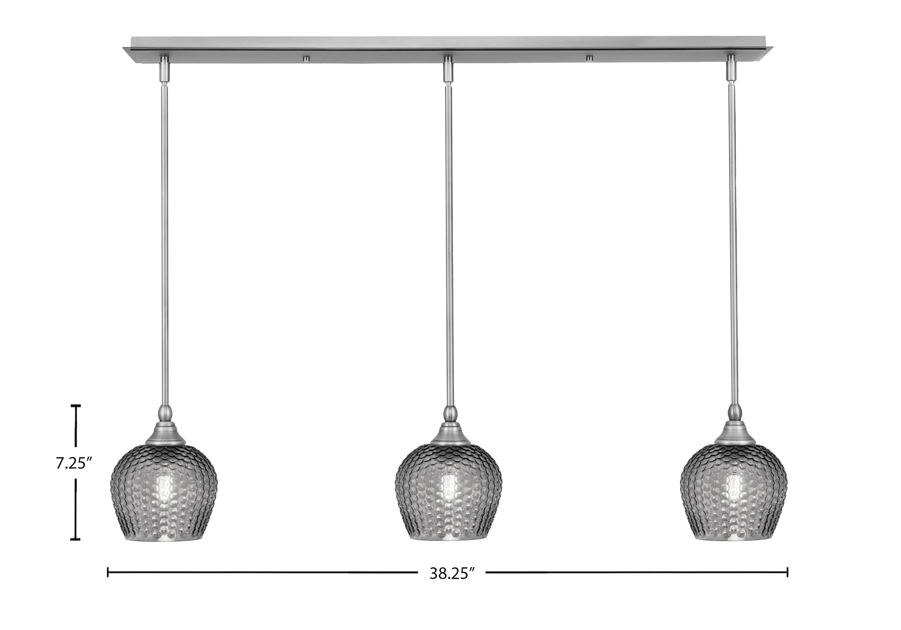 Stem Three Light Linear Pendalier in Brushed Nickel with Smoke Textured Shade