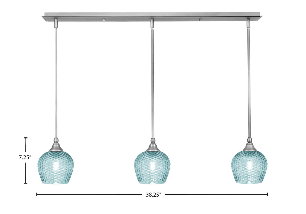 Stem Three Light Linear Pendalier in Brushed Nickel with Turquoise Textured Shade