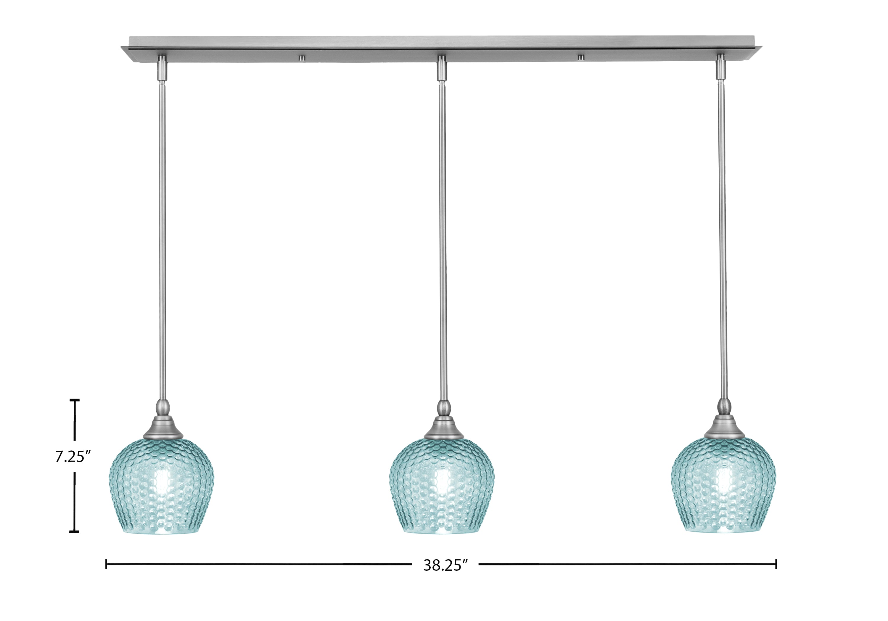 Stem Three Light Linear Pendalier in Brushed Nickel with Turquoise Textured Shade