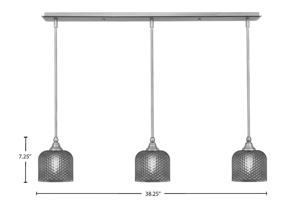 Stem Three Light Linear Pendalier in Brushed Nickel with Smoke Textured Shade