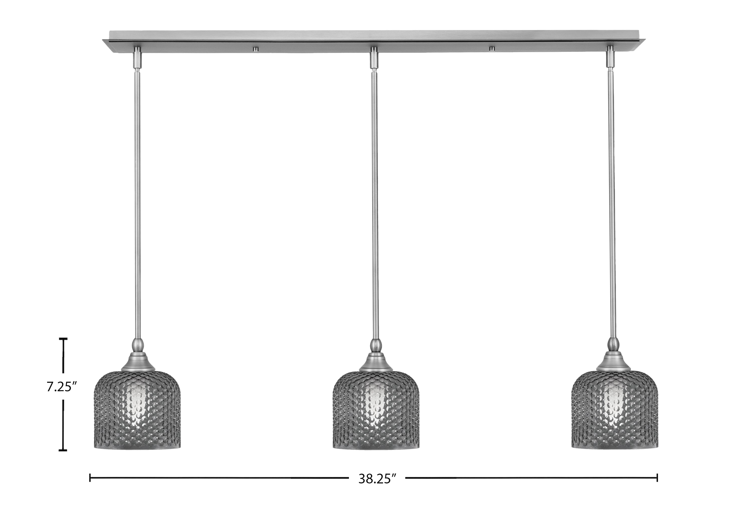 Stem Three Light Linear Pendalier in Brushed Nickel with Smoke Textured Shade