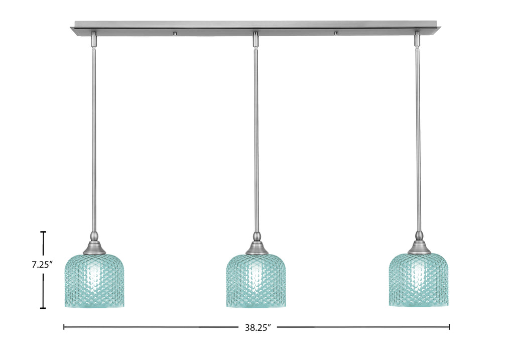 Stem Three Light Linear Pendalier in Brushed Nickel with Turquoise Textured Shade