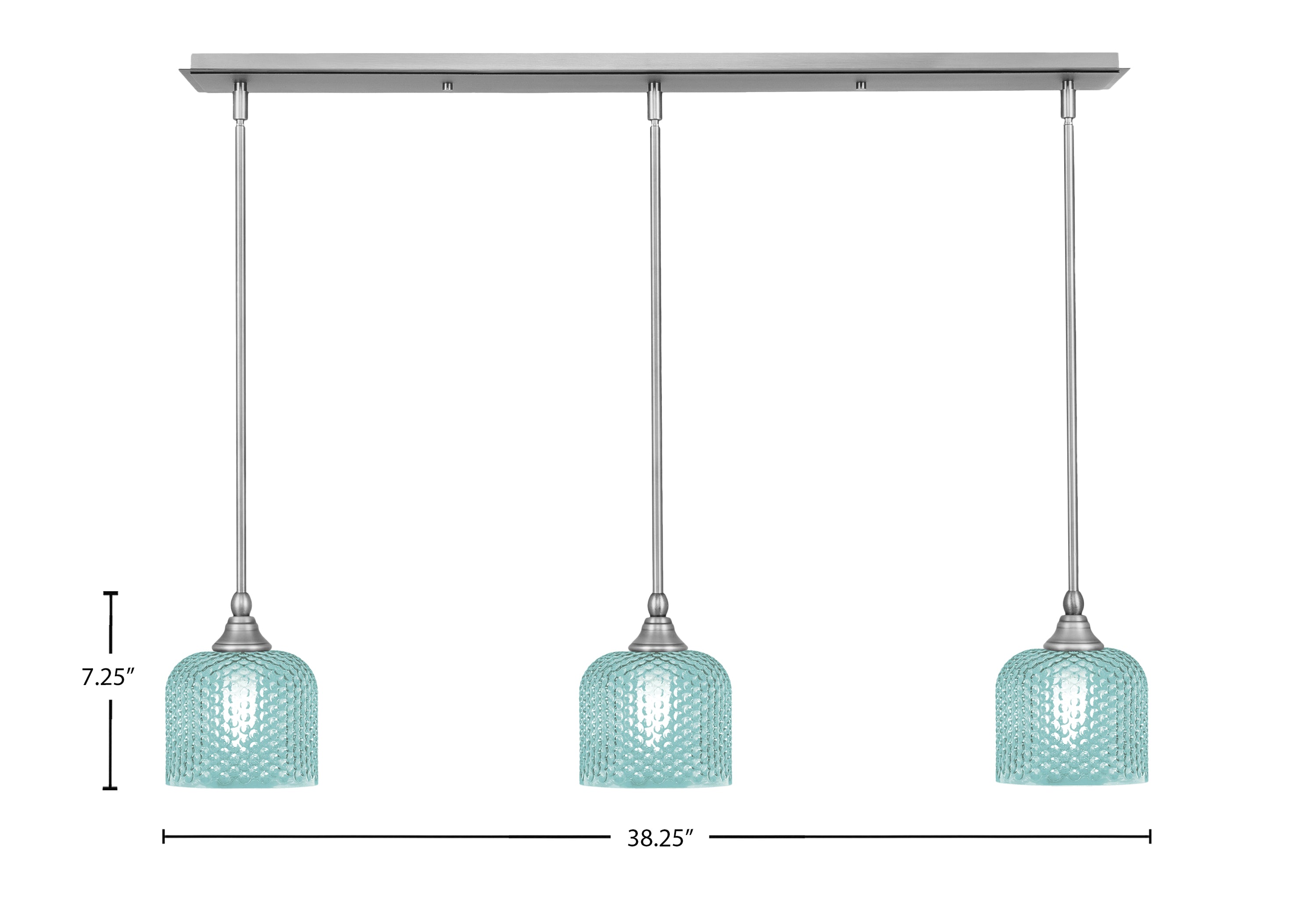 Stem Three Light Linear Pendalier in Brushed Nickel with Turquoise Textured Shade