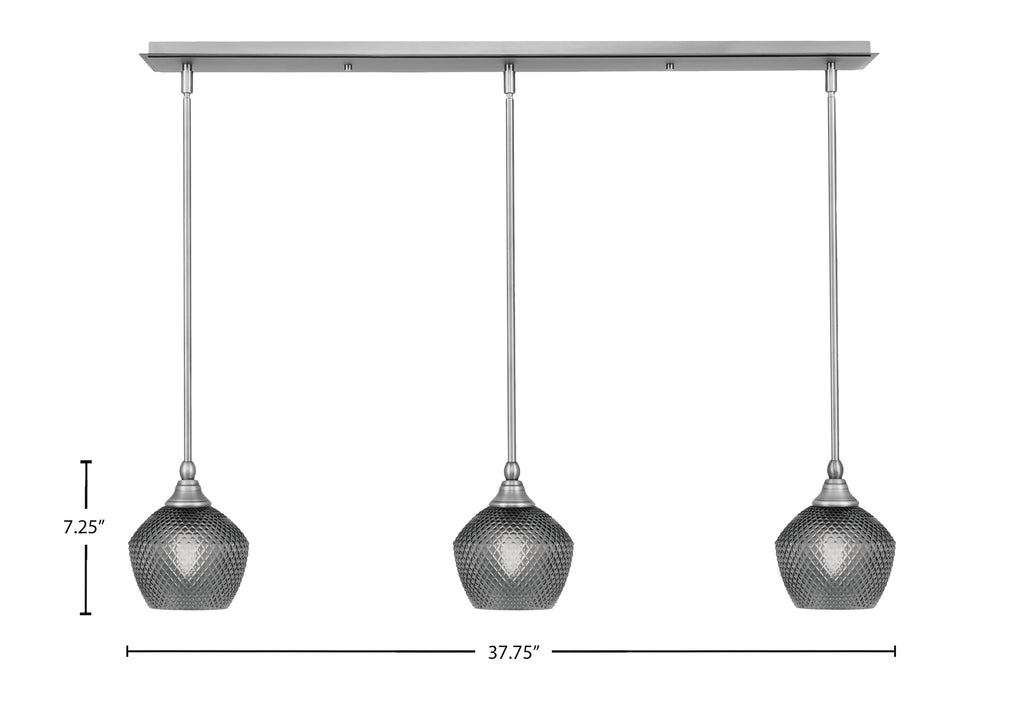 Stem Three Light Linear Pendalier in Brushed Nickel with Smoke Textured Shade