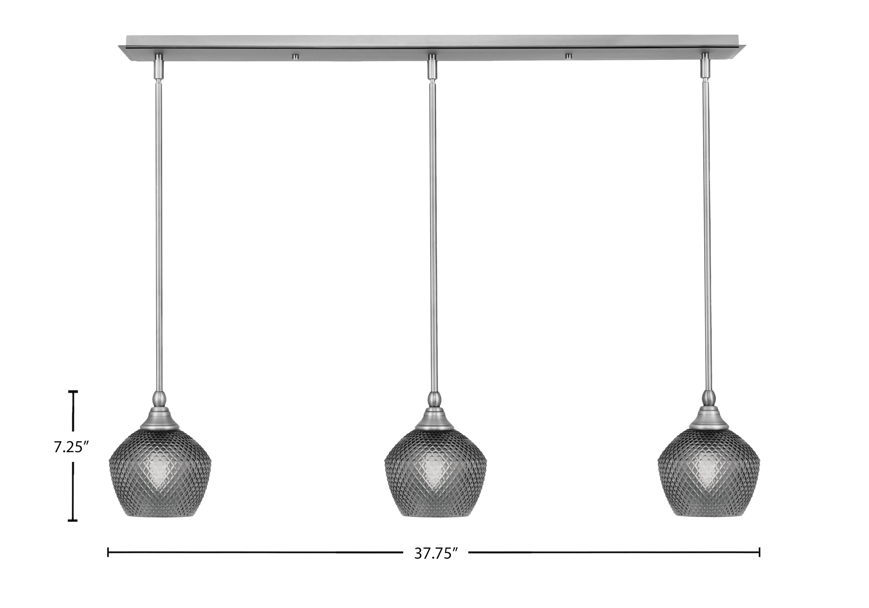 Stem Three Light Linear Pendalier in Brushed Nickel with Smoke Textured Shade