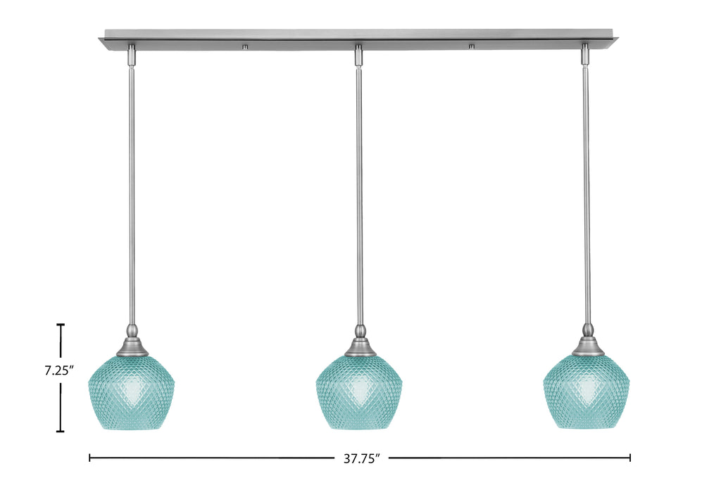Stem Three Light Linear Pendalier in Brushed Nickel with Turquoise Textured Shade