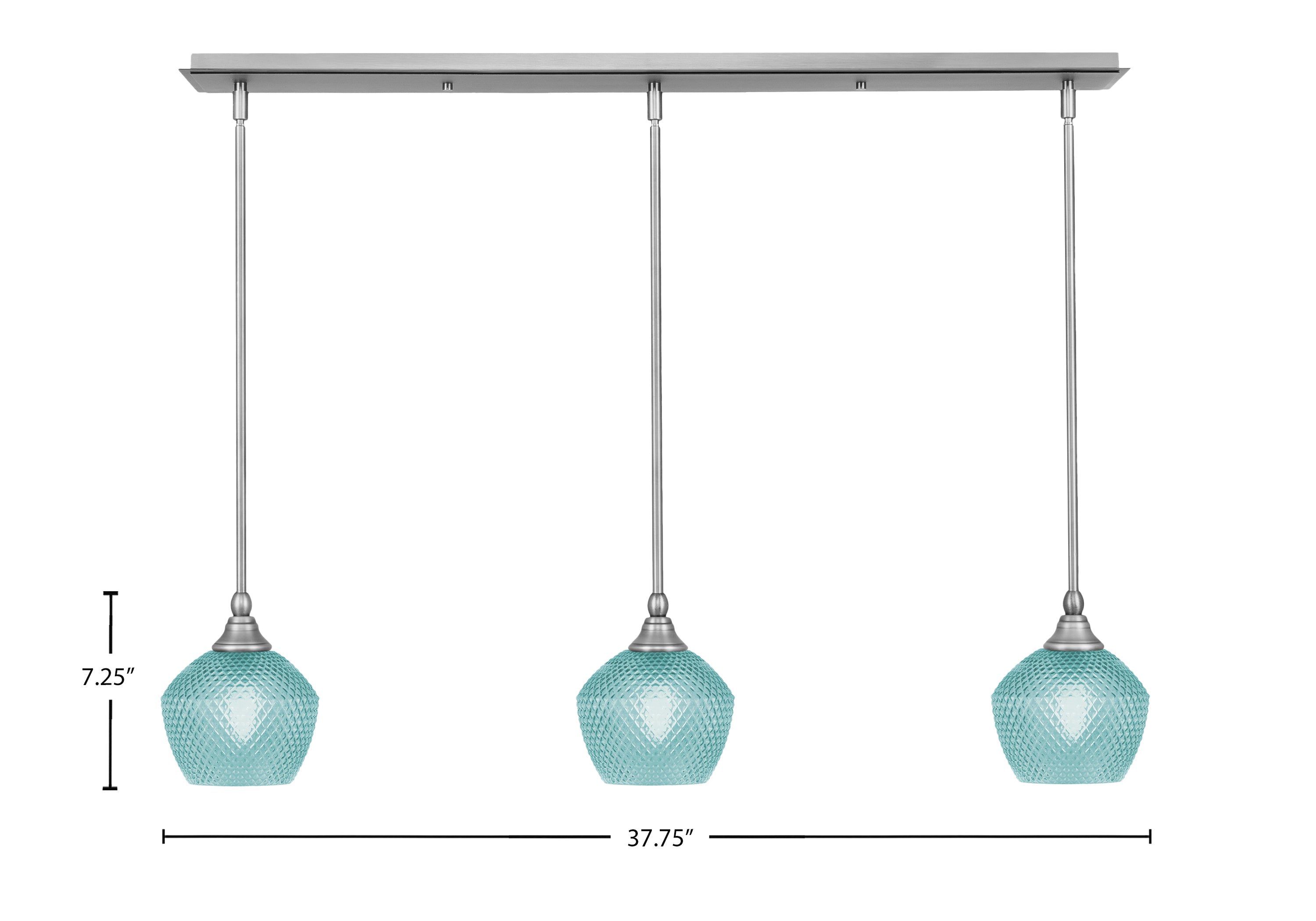 Stem Three Light Linear Pendalier in Brushed Nickel with Turquoise Textured Shade