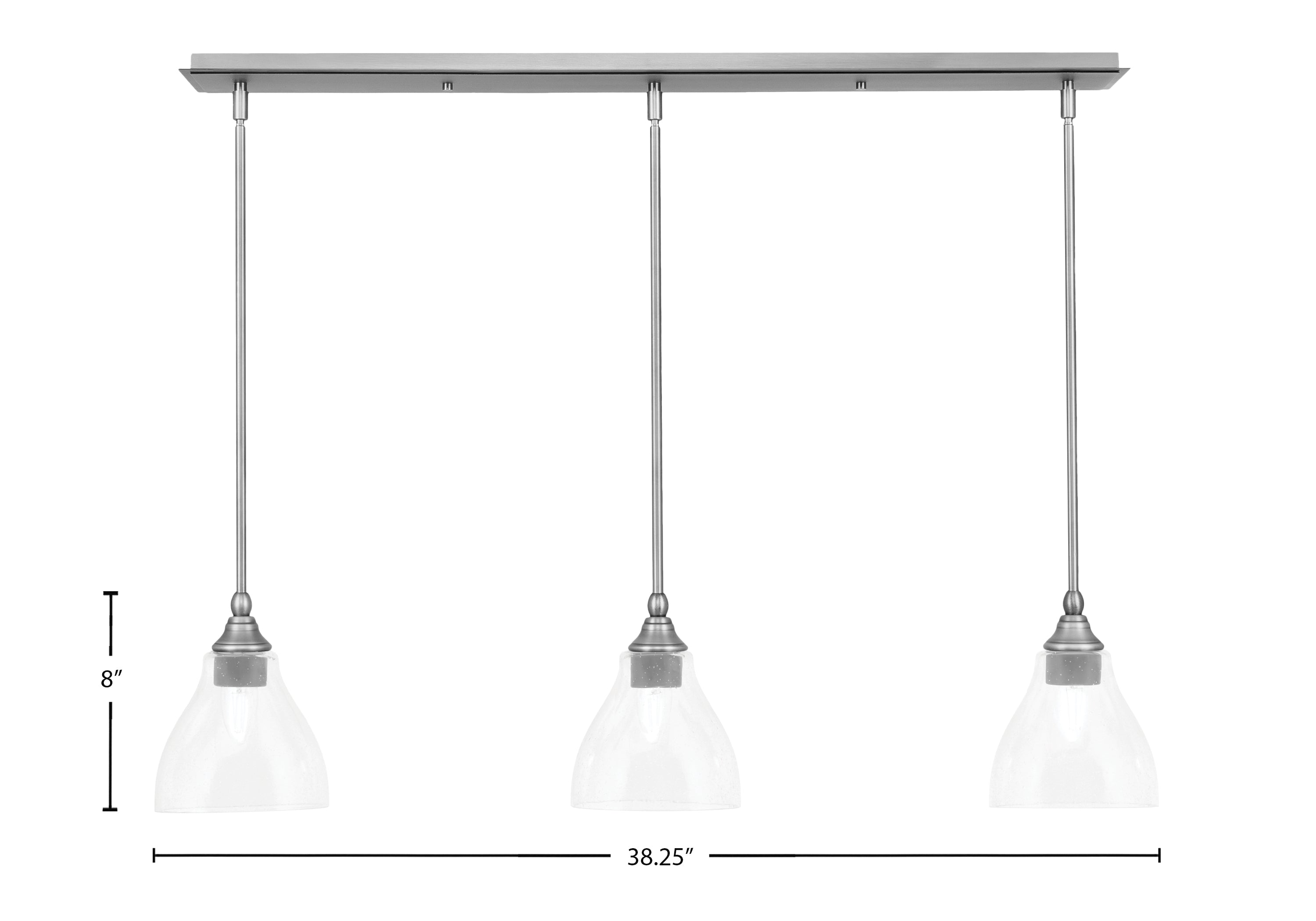 Stem Three Light Linear Pendalier in Brushed Nickel with Clear Bubble Shade