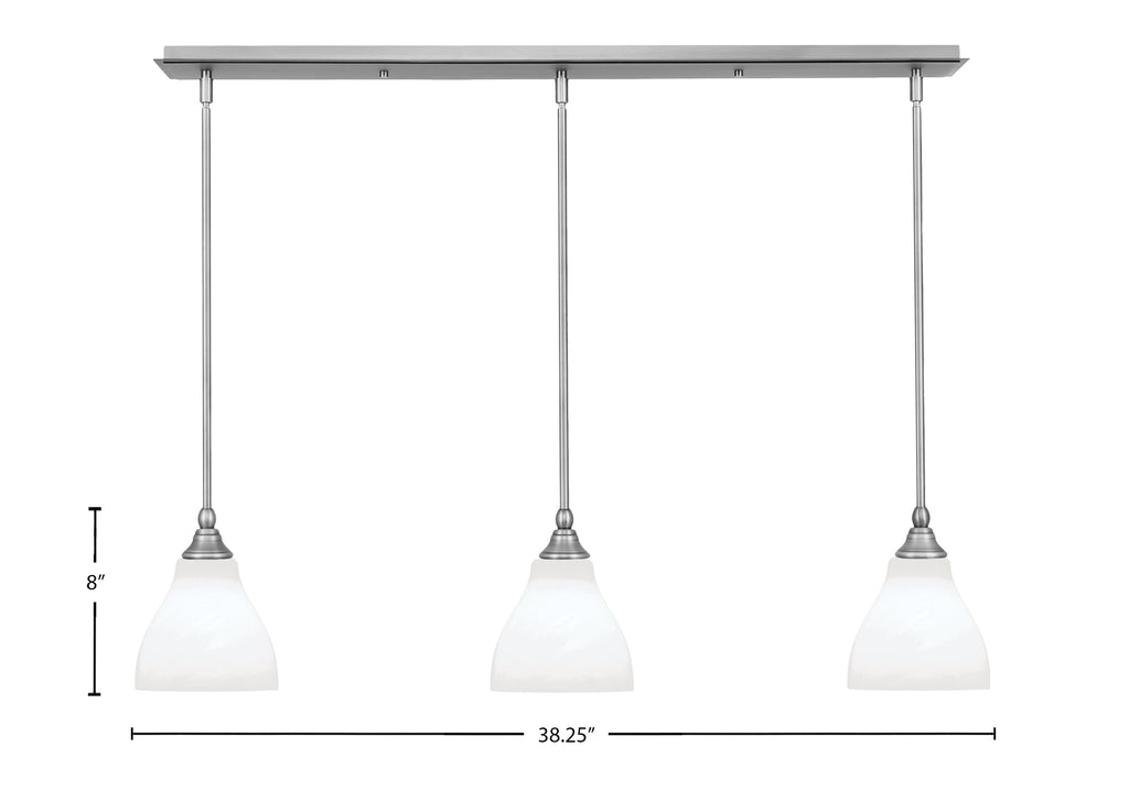 Stem Three Light Linear Pendalier in Brushed Nickel with White Marble Shade