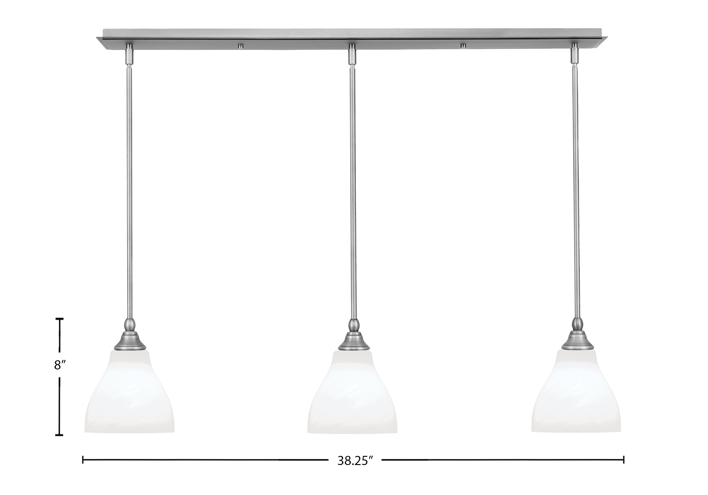 Stem Three Light Linear Pendalier in Brushed Nickel with White Marble Shade