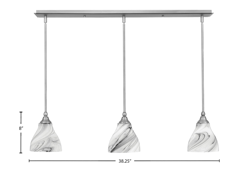 Stem Three Light Linear Pendalier in Brushed Nickel with Onyx Swirl Shade