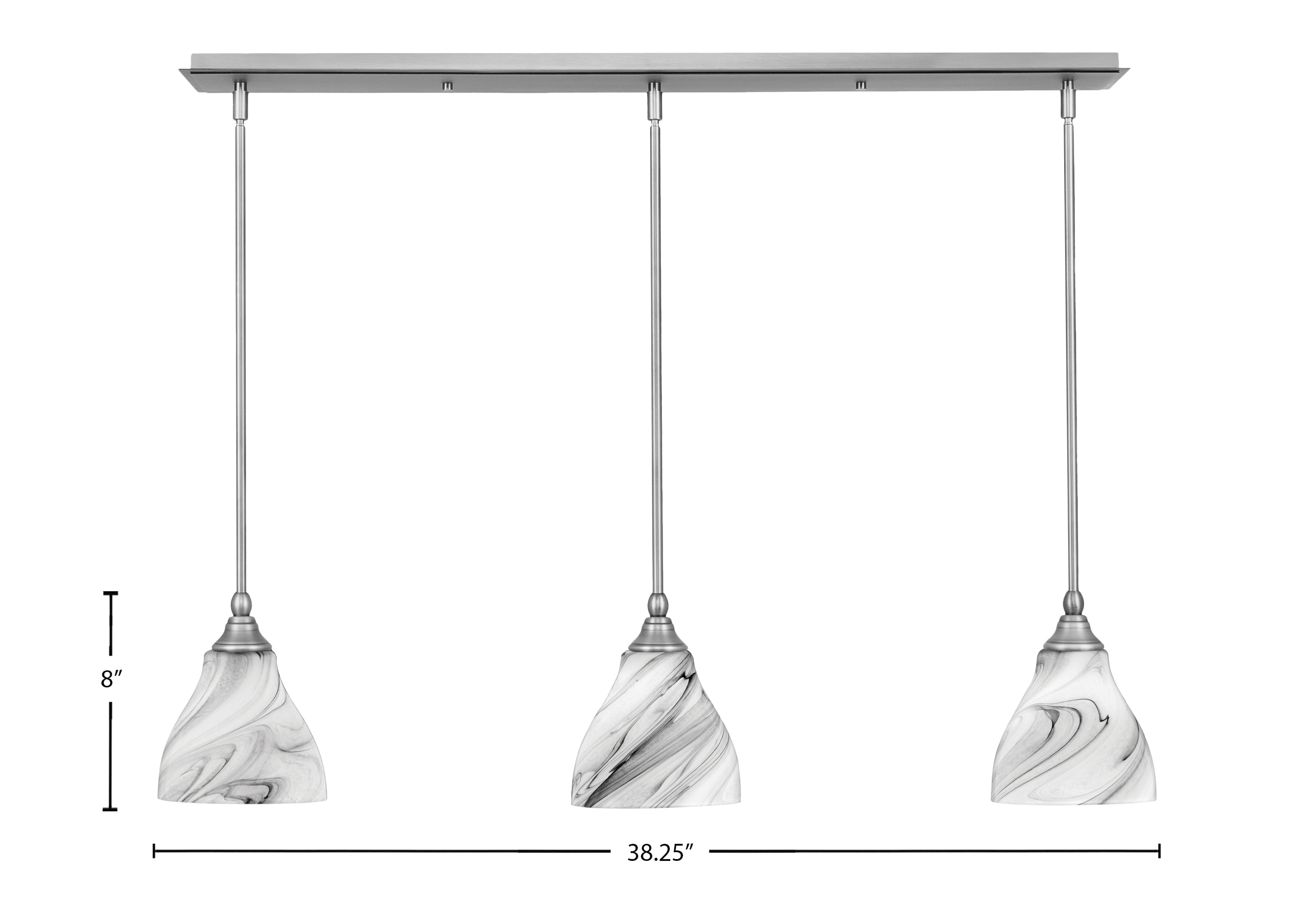 Stem Three Light Linear Pendalier in Brushed Nickel with Onyx Swirl Shade