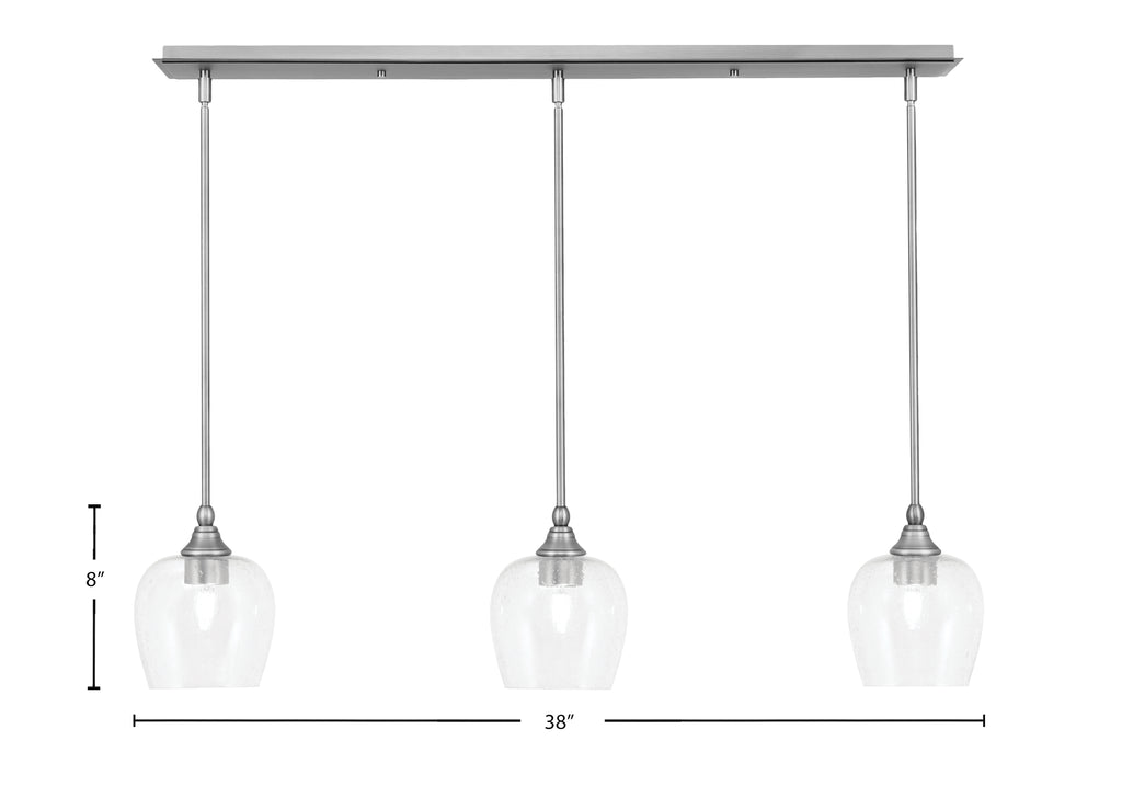 Stem Three Light Linear Pendalier in Brushed Nickel with Clear Bubble Shade