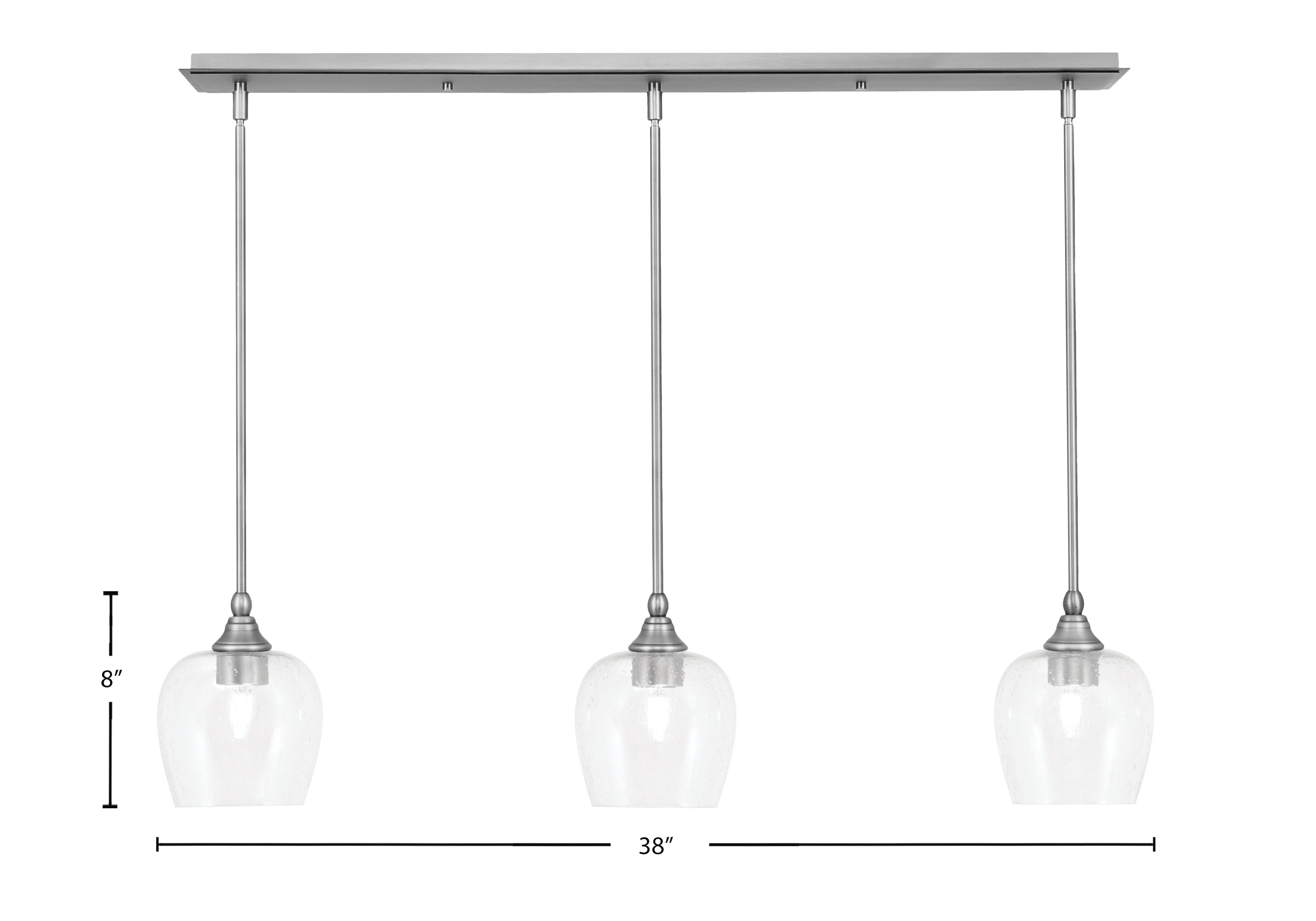 Stem Three Light Linear Pendalier in Brushed Nickel with Clear Bubble Shade